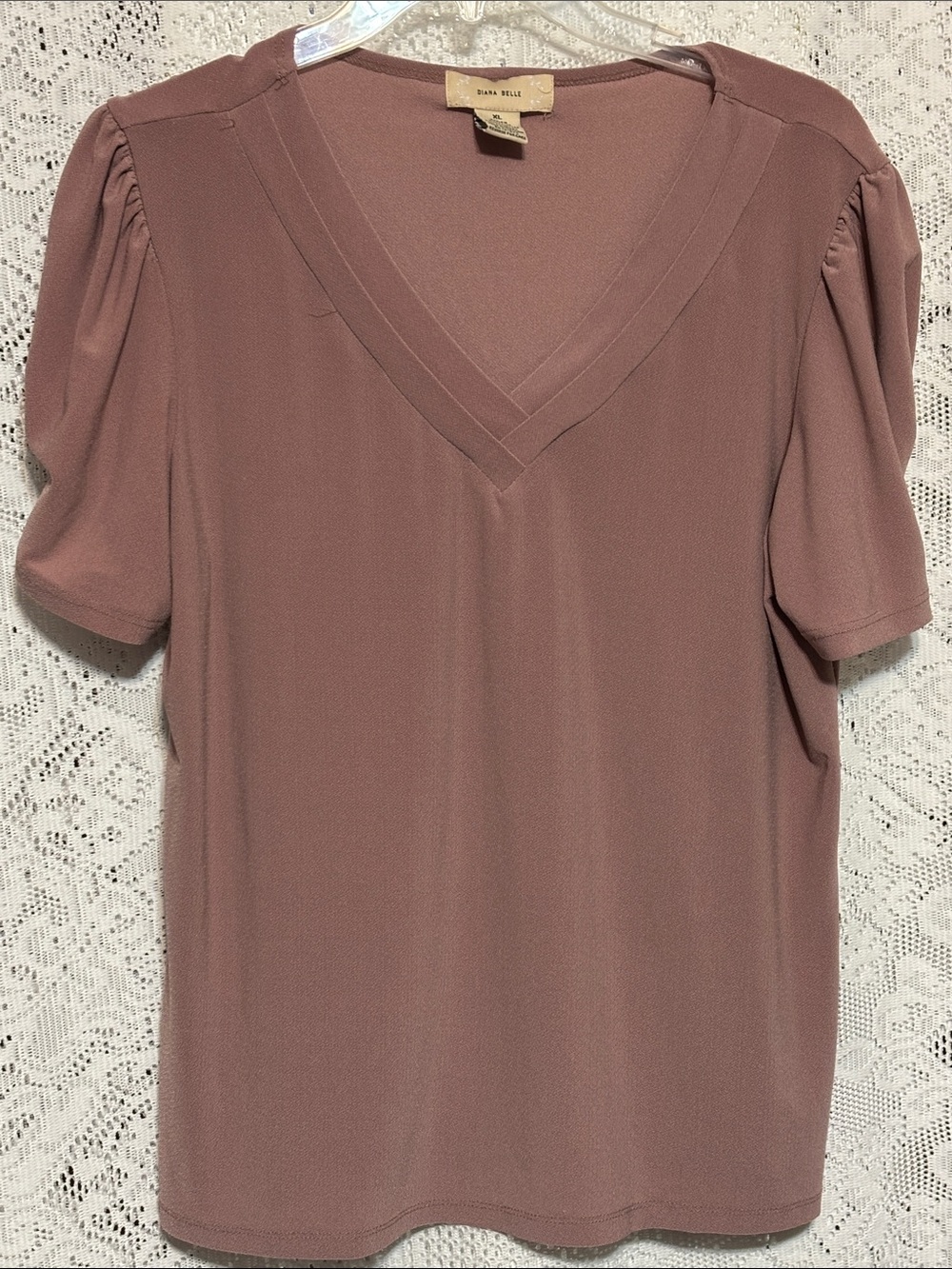 Dana Belle Dusty Rose V-Neck Puff Sleeve Tee Size XL